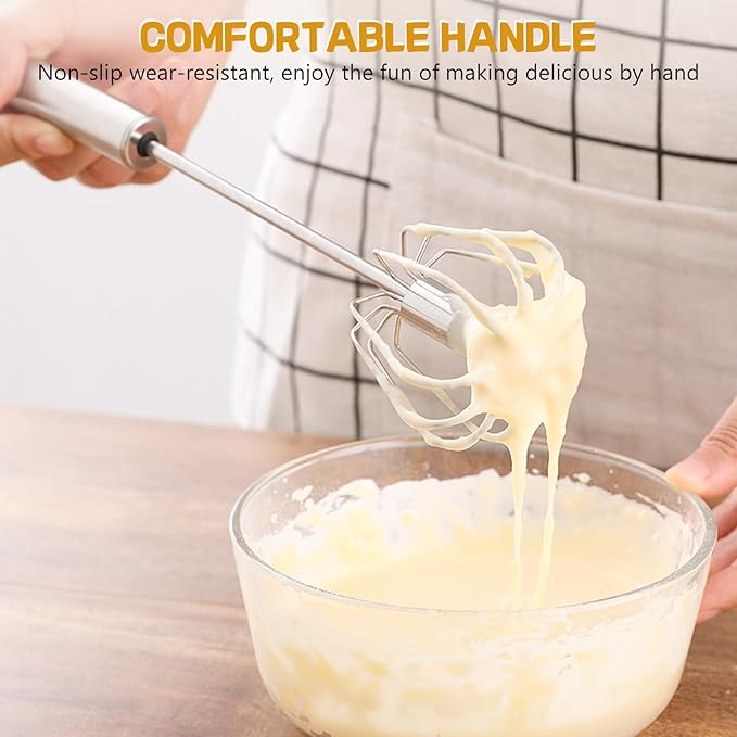 NileHome Stainless Steel Whisk 8" Hand Blender + 10" Semi-Automatic Rotary Kitchen Whisk Kitchen Wisk Wire Whisks for Cooking, Whisking, Blending, Beating, Stirring- 2 Pack...
