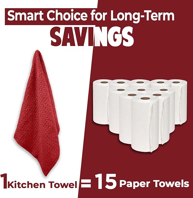 DAN RIVER Premium Kitchen Towels - [Pack of 6] 100% Cotton (16x 26 Inches) -Super Soft,Highly Absorbent, Quick Dry, Dish Towels for Kitchen Towels - Red