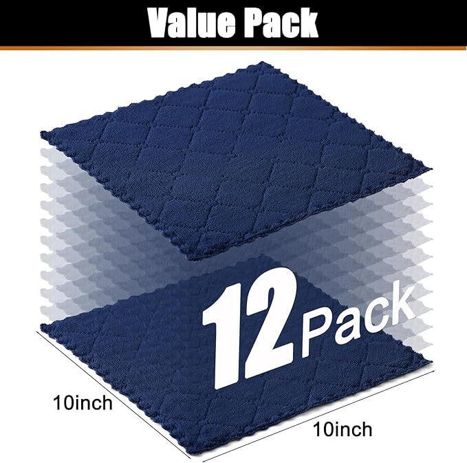 Mordimy 12 Pack Kitchen Cloths Dish Towels (10" x 10", Dark Grey & Navy Blue), Super Soft and Absorbent Dish Cloths, Coral Velvet Microfiber Cleaning Cloth, Nonstick Oil Fast Dry Dishcloths