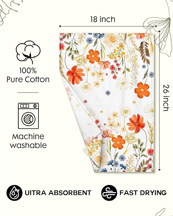 Miss Adola Flour Sack Kitchen Towels Set of 2-18x26 Cotton Dish Towels with Hanging Loop Reusable Tea Towel for Cleaning Spring Absorbent Dishcloths Cute Home Decor Housewarming, Red Flower
