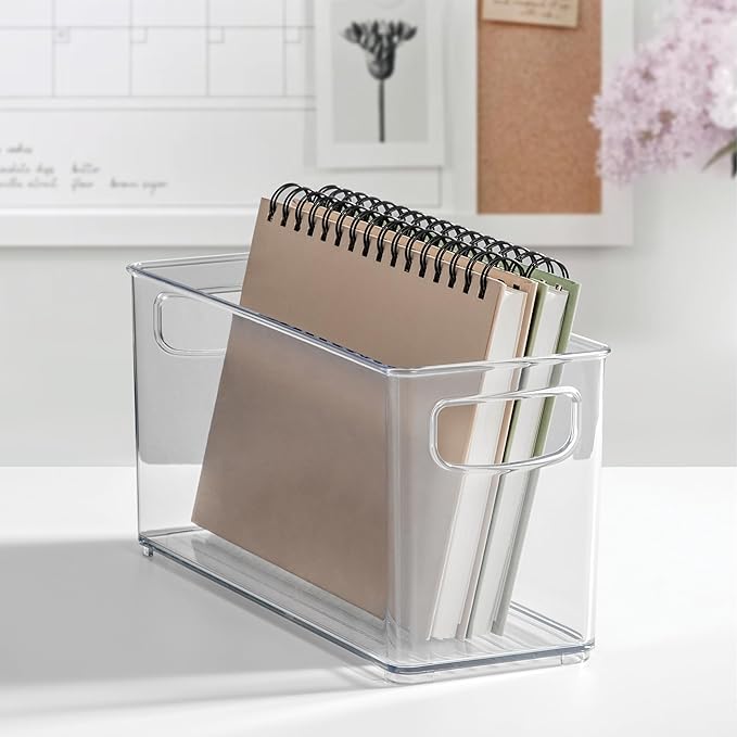 iDesign Plastic Stackable Pantry Bin - Storage Bin with Handles for Cabinets or Fridge - Set of 2 - Clear