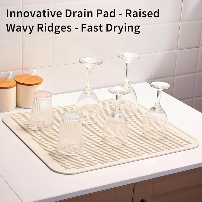ZLR Large Silicone Dish Drying Mat (16" x 18") - XL Heavy Duty Drainboard Mat for Pots, Pans & Family Loads - Heat Resistant Trivet & Counter Protector, Easy Clean (Cassava White)