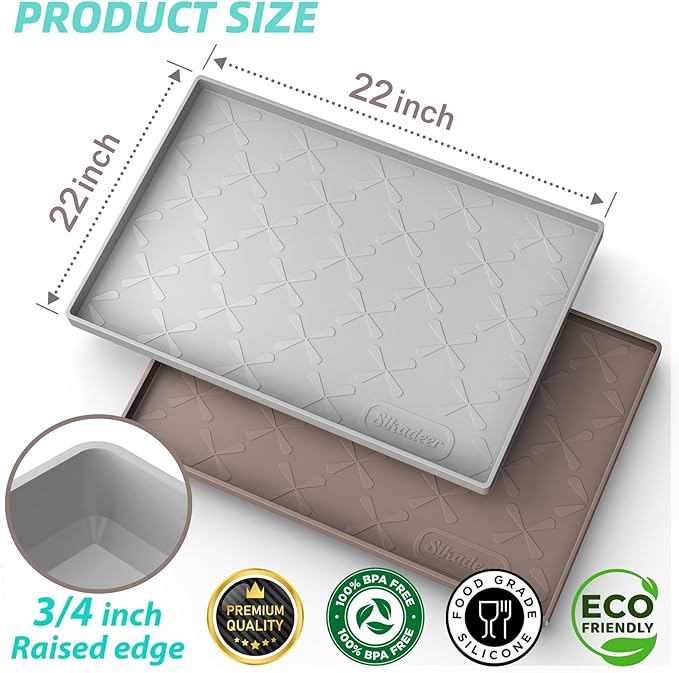 SIKADEER 22" x 22" Under Sink Mat Waterproof, Silicone Mat Kitchen Drawer Shelf and Cabinet Liner, Sink Protector for Kitchen Organizers and Storage, Boot Tray Pet Food Mats