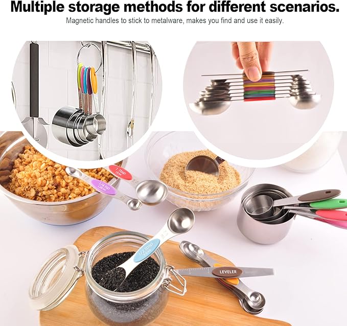 EDELIN Measuring Cups and Magnetic Measuring Spoons Set, Stainless Steel 5 Cups and 7 Spoons (Multi-colour)