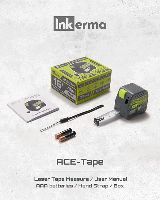 2-in-1 Laser Tape Measure, Inkerma 130Ft/40m Laser Measurement Tool & 16Ft/5m Measuring Tape, Digital Laser Tape Measure with M/in/Ft/Ft+in Units, LCD Display, Self-Locking Tape, Belt Clip