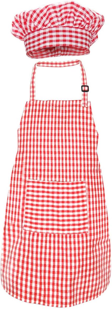 Jennice House Kids Apron and Chef Hat Set, Cute Children Baking Aprons for Cooking Baby Baking Aprons