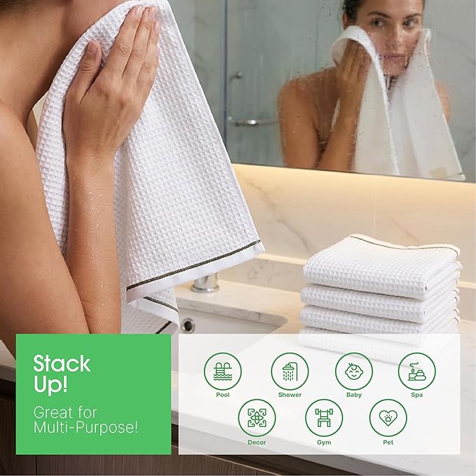 5 Pack Hand Towels, Bath Towels, Kitchen Towels and Dishcloths Sets, 30 x 14 Inches, Absorbent Dish Towels for Kitchen, Microfiber Cleaning Cloth, Waffle Kitchen Towels (White)