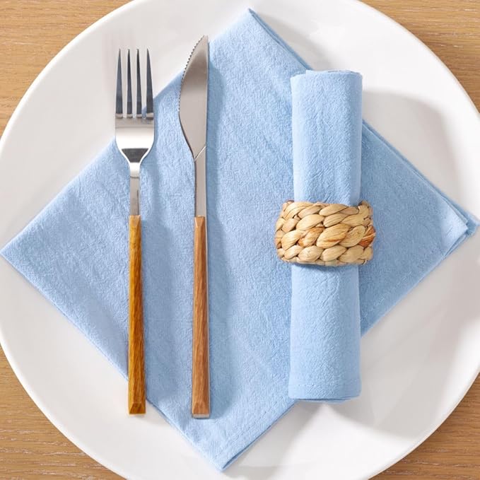 MLMC 4 Pack Blue Cloth Napkins Rustic Washable Cotton Linen Napkins Set of 4 17"x17" Reusable Dinner Napkins Cloth for Wedding Baby Shower Party Gathering Everyday Use