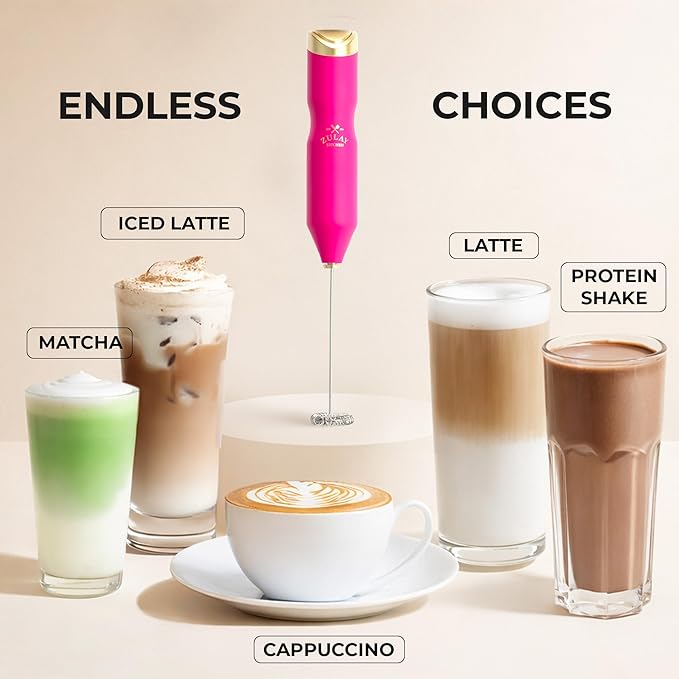 Zulay Kitchen Powerful Frother Wand AA Batteries Included, Ultra Fast Handheld Drink Mixer, Comfort Milk Frother, Stainless Steel Whisker, Frother Handheld for Coffee, Protein & Matcha - Frothmate 2.0