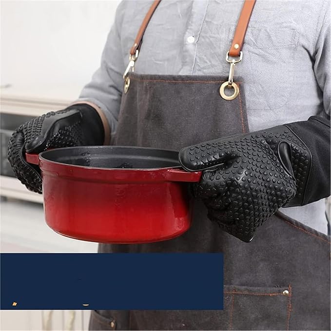 Linwnil Extra Long Professional Silicone Oven Mitts with Quilted Liner, Durable Heat Resistant Oven Gloves, Heat Resistant Oven Gloves,2 Pack (Black)