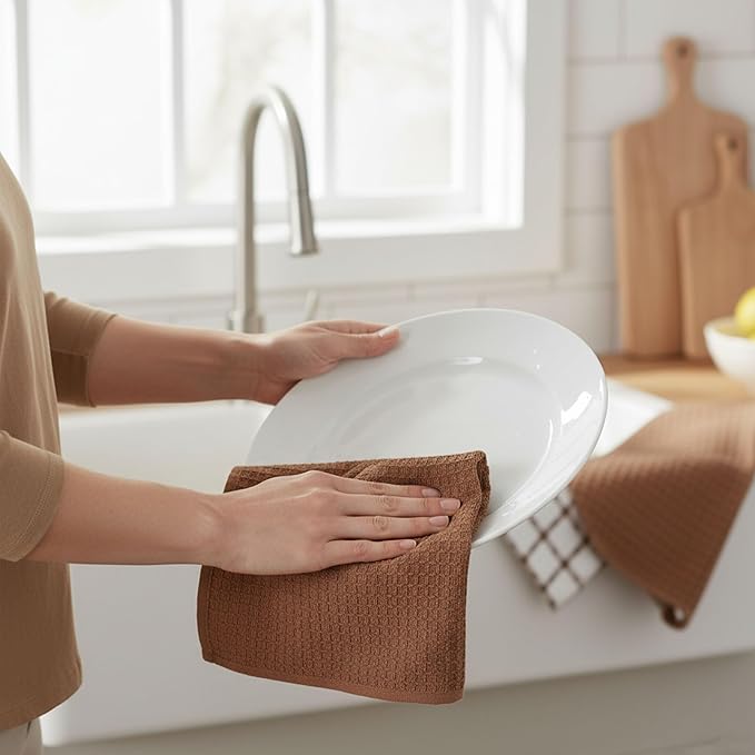 GOLD TEXTILES Kitchen Towels 144 Pack Premium 100% Cotton Dish Towels for Kitchen (15 x 25 Inches) Soft & Absorbent Kitchen Hand Towels for Drying Dishes, Cleaning - Reusable and Washable (Brown)