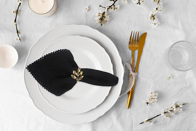 ACCENTHOME Black Cloth Napkins Set of 6 18x18 inch Cotton Dinner Napkins - Washable Soft Premium Hotel Quality Reusable Napkins Perfect Table Napkins for Family Dinners, Weddings & Everyday Use