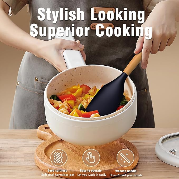 Silicone Cooking Utensils Set - AVGPD Silicone Kitchen Utensils for Cooking Wooden Handles, 446°F Heat Resistant Kitchen Utensil Spatula Sets, Gadgets for Non-Stick Cookware BPA FREE (Navy Blue)
