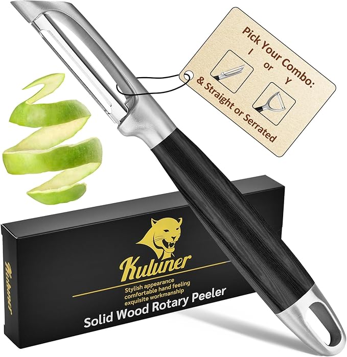 KULUNER 304 Stainless Steel Multi-Function Kitchen Peeler - With Solid Wood Handle, Sharp & Durable Blade, Effortlessly Peels Vegetables and Fruits, Essential Kitchen Tool