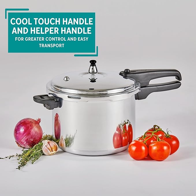 Mirro 92160A Polished Aluminum 10-PSI Pressure Cooker Cookware, 6-Quart, Silver -