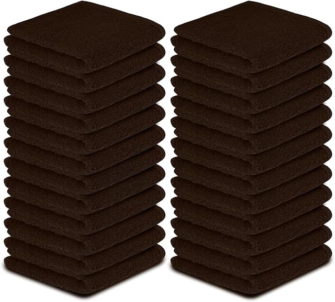 Softolle 100% Cotton Washcloths 24 Pack (12x12 Inches) Soft, Highly Absorbent Washcloth, Face Towels, Wash Cloths for Face, Ring Spun, Bulk Pack (Brown)