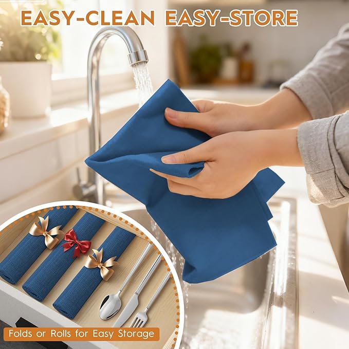 Placemats Set of 6 Linen Type Fabric Cloth Placemats, 18x12 Inch Double Layered Thick Wrinkle Free Heat Resistant Table Place, for Dining, Kitchen, Party (45 * 30cm, Dark Blue)