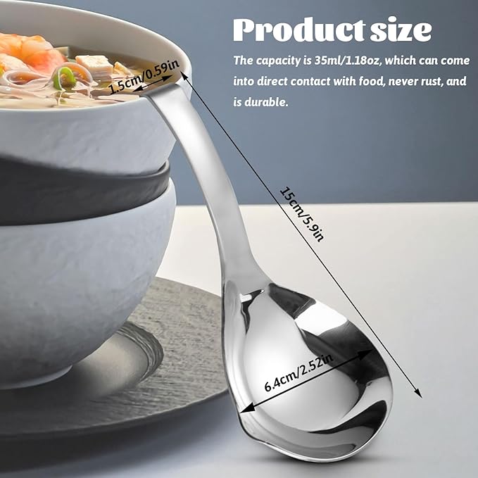 2Pcs Soup Ladle, Stainless Steel 304 Spoons With Pour Spout, Large Cooking Utensils for Serving Metal Ladle Gravy Punch Ladle