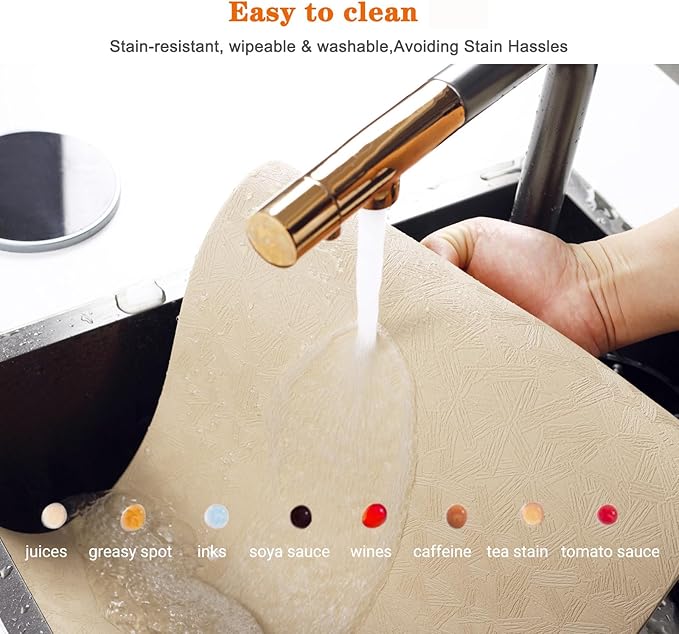 Vinyl Placemats Set of 12 Heat Resistant Easy Clean Non-Slip Place Mats for Dining Table Faux Leather Waterproof Stain Resistant Wipeable Washable PVC Table Mats(12, Beige)