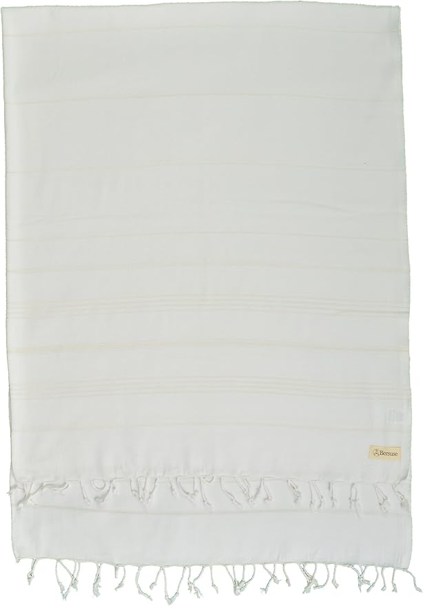 Bersuse Towels Anatolia XL Beach Blanket Throw Blanket Turkish Towel 100% Cotton Extra-Large Quick-Dry Lightweight Premium Peshtemal Towel - 61x82 Inches, White
