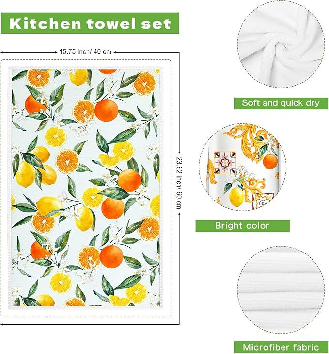 Summer Lemon Microfiber Kitchen Towels, Soft Absorbent Hand Towel 15.7 × 23.6 Inch, Thick Dish Cloth for Party Anniversary Holiday Decoration, Housewarming Gifts for Mom
