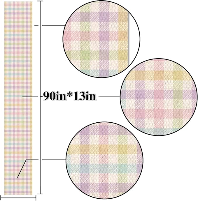 Nepnuser Linen Spring Easter Buffalo Check Plaid Table Runner 90 inches Long Rustic Farmhouse Home Dining Room Kitchen Table Decor