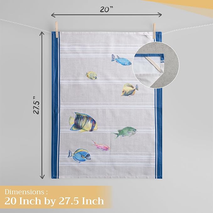 Maison d' Hermine Kitchen Towels Set of 3 100% Cotton 27.50" x 20" Reusable Cloth Tea Dish Towels Absorbent with Hanging Loop for Kitchen Gifts for Mothers Day Spring/Summer (Poisson)