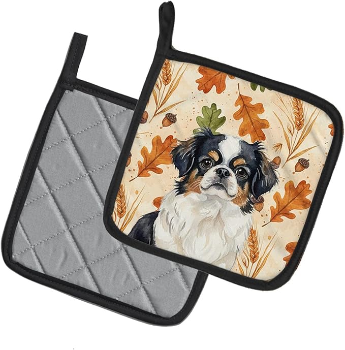 Caroline's Treasures Tricolor Japanese Chin Heirloom Fall Pair of Pot Holders Pair 7.5x7.5 Quilted Insulated Hot Pads Decorative Kitchen Gift Made in USA