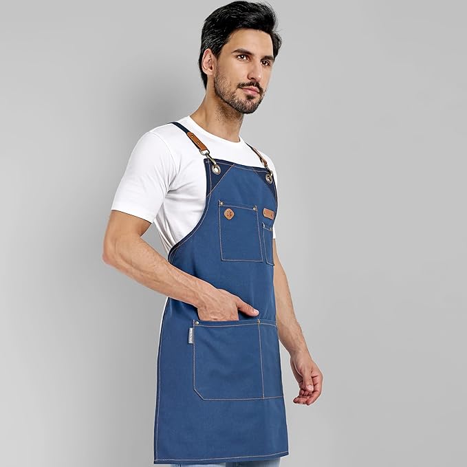 Chef Apron, Recycled Cotton Kitchen Apron with an Adjustable Neck with Long Ties, for cooking, baking