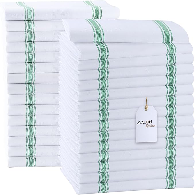 Avalon Kitchen Dish Towels Set (Value Pack of 30) Size 15x25 Inch, 100% Cotton Soft & Absorbent Kitchen Towels, Tea Towels, Reusable Cleaning Cloths for Household Cleaning (Green)
