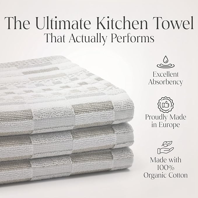 Delilah Home Sea Pines Kitchen Towels – Super Soft and Comfy Kitchen Cloth Napkins Made from Organic Cotton Material for Drying, Wiping, or Cleaning – White-Beige (Pack of 4)