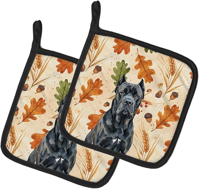 Caroline's Treasures Cane Corso Heirloom Fall Pair of Pot Holders Pair 7.5x7.5 Quilted Insulated Hot Pads Decorative Kitchen Gift Made in USA