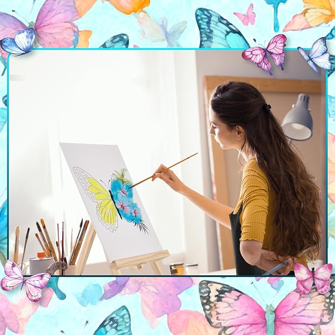 Motipuns 12 Set Pre Drawn Canvas for Painting for Adults Sip and Paint Kit with Easels 8 x 10 Inches Paint Party Kit with Printed Canvas Paints Brushes Palette Bag Apron(Butterfly Flower)