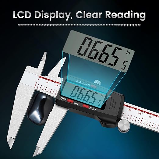 Housolution Digital Caliper 8 Inch, Caliper Measuring Tool with Large LCD Screen, 4 Measuring Ways, Inch/MM, Auto-Off LCD Stainless Steel Micrometer Vernier Caliper
