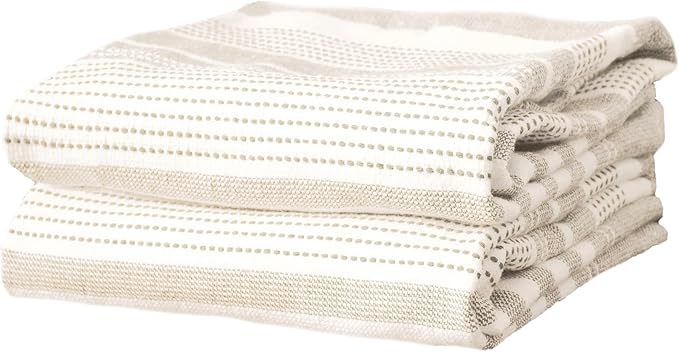 T-Fal Premium Dual-Sided Skipping Striped Kitchen Towels (2-Pack), 18" x 28", Highly Absorbent, Long-Lasting, Reversable 100% Flat-Weave Cotton Dish Towels, Hand Towels, Bar Towels, Toast