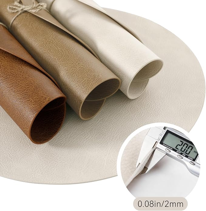 MOSAYT 13 Inch Round Vinyl Placemats Set of 6 - Faux Leather 100% Waterproof Oil-Proof Wipeable PU Place Mats, Heat Resistant Reversible Table Mats for Kitchen, Dining, Outdoor (Camel)