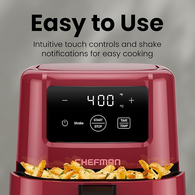 CHEFMAN 2 Qt Mini Air Fryer – Digital Space-Saving Compact Air Fryer with Nonstick and Dishwasher Safe Basket, Quick & Easy Meals in Minutes, Features Digital Timer and Shake Reminder – Red