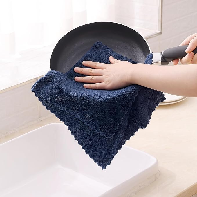 Homaxy 18 Pack Dish Towels for Kitchen (10 x 20 Inches, Navy Blue), Super Soft and Absorbent Coral Velvet Dish Cloths for Washing Dishes, Nonstick Oil Fast Drying Microfiber Cleaning Cloth