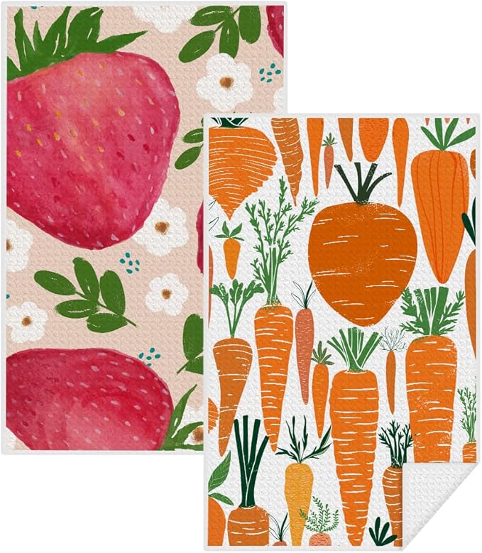 2Pcs Radish Kitchen Towels, Farmhouse Absorbent Tea Towel Decorative Reusable Dish Hand Towels Radish Lover Gifts for Cleaning Drying Women Mom Housewarming Gifts 14 x 24 Inch Kitchen Home Decor