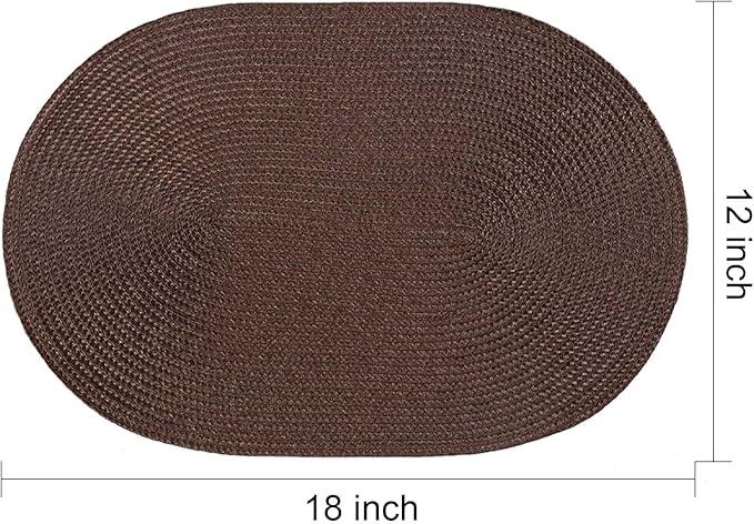 AHHFSMEI Placemats Set of 6 for Dining Table Washable Woven Non-Slip 18x12 inches Placemat Heat-Resistant Durable Table Mats for Dining Table Easy to Clean (Oval Brown, 6)