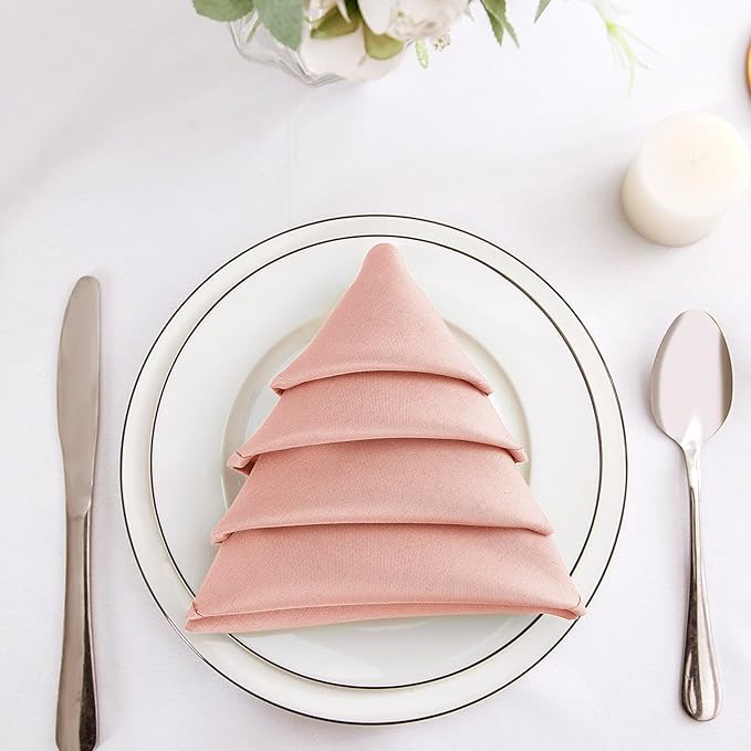 Bailarina Cloth Napkins Set of 120,17x17 inches Dinner Napkins Cloth Washable,Polyester Square Table Cloth Napkin Bulk with Hemmed Edges Ideal for Banquets, Parties and Weddings-Dusty Pink