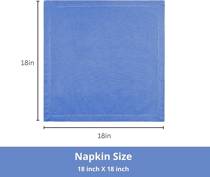 PurpleEssences Set of 12 Hemstitch Cloth Dinner Napkins 100% Cotton - Soft Durable Washable - Ideal for Wedding Spring Easter Summer - Perfect Everyday Use Table Linen 18x18 - Light Blue