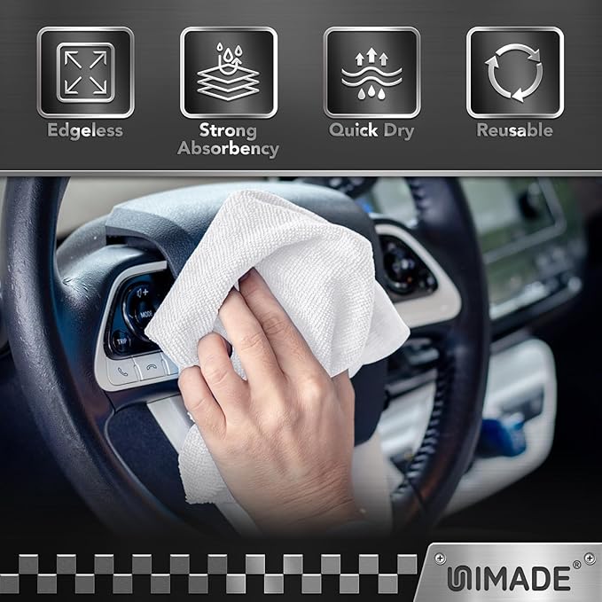UNIMADE Microfiber Cleaning Cloth, 24 Pack Reusable Microfiber Towels for Cars Lint Free Cleaning Shop Towel Rags for Home Kitchen Automotive Bar Mechanic Restaurant Garage, 11"x 12", White