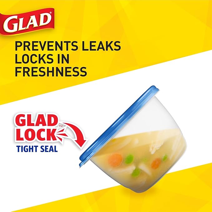 Glad GladWare To Go Lunch Food Storage Containers with Lids, Medium Round No BPA Plastic with Built-In Dressing Cup for Salads and Lunches, Microwave Dishwasher Safe, 32 Oz, 4 Count - 6 Pack