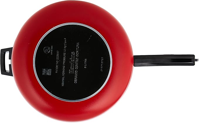 Hawkins 5 Litre Contura Pressure Cooker, Ceramic Coated Handi Inner Lid Cooker, Tomato Red (CTR50)