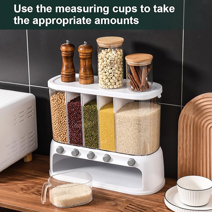 Grain Storage Container Dispenser | 12L/25Lbs Rice Dispenser | Counter Top Cereal Grain Food Dispensers | Dispensador de Granos para Cocina | Kitchen Storage Containers With Measuring Cup For Grains S