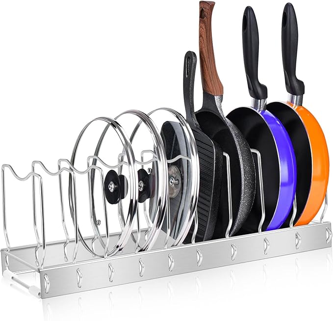 Lid Organizer Pot Lid Organizer Detachable and Adjustable Pots and Pans Organizer for Kitchen Cabinet Storage for Pots and Pans, Cutting Boards, Cooking Utensils (1 pack)