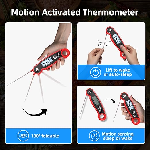 Instant-Read Meat Thermometer Digital for Cooking and Grilling, Waterproof Food Thermometer with Backlight, Calibration & Hold Function for Kitchen, BBQ, Deep Fry, Candy, Liquid (Red)