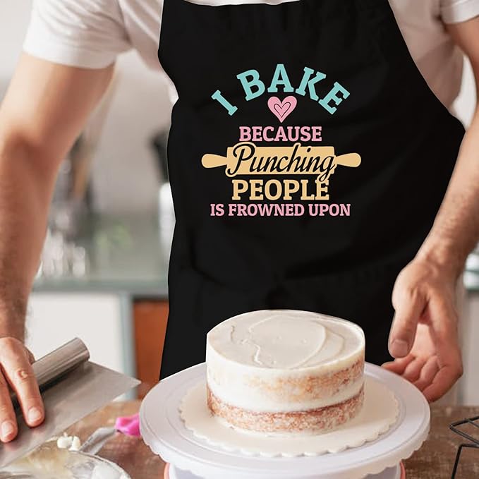 Baking Aprons for Women with Pockets, I Bake Because People Is Frowned Apron, Cute Baking Gifts for Bakers Friends