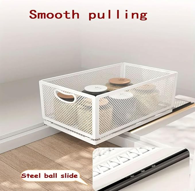 Pull out Cabinet Organizer with Sliding Drawer, 1 Pack Under Sink Organizers and Storage Rack, Adhesive Nano Film Heavy Duty Slide out Pantry Shelves for Kitchen,Sink, 9.6"W x15.7"D x 8.4"H